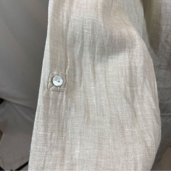 Tahari Ivory Linen Button Up Side Slit Long Sleeve Tunic Top Size Medium - Picture 5 of 9